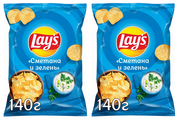 Чипсы картофельные Lay's Сметана-Зелень, 2 шт по 140 г - купить с ...