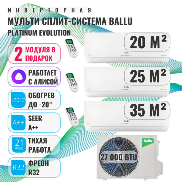 Мульти сплит-система BALLU на 3 комнаты (20 м2 + 25 м2 + 35 м2 ...