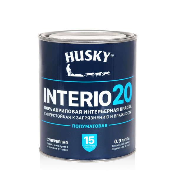 Краска HUSKY DEKART INTERIO 20 Гладкая, Акриловая, Полуматовое покрытие ...
