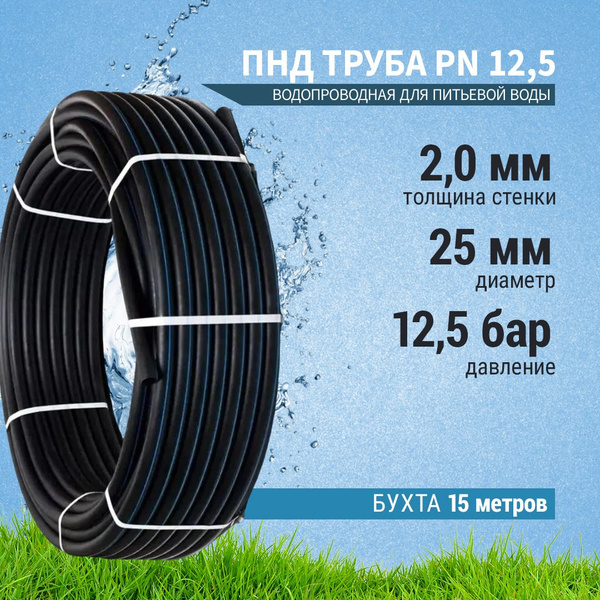 Труба ПНД 25х2,0 мм PN12,5 (15 метров) водопроводная питьевая напорная ...