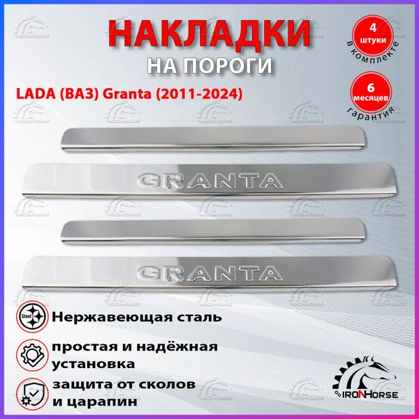 Накладки на пороги Лада Гранта / Lada Granta (2011-2024) надпись Granta ...