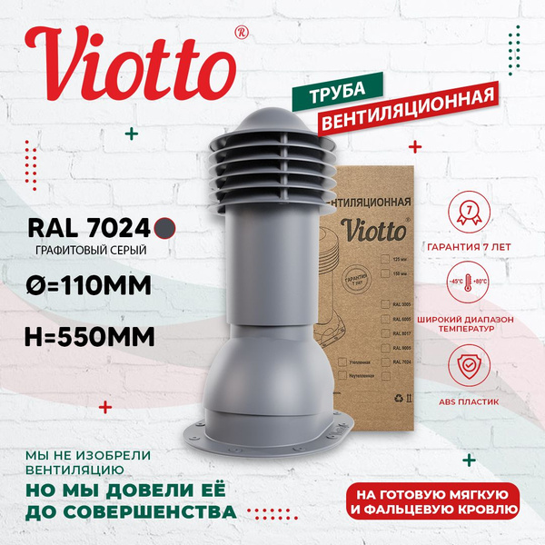 Труба вентиляционная для готовой мягкой и фальцевой кровли, d-110 мм, h ...