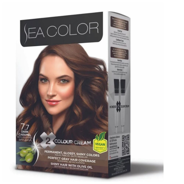 SEA COLOR Краска для волос Hair Dye Kit Тон 7.7 Темная карамель ...