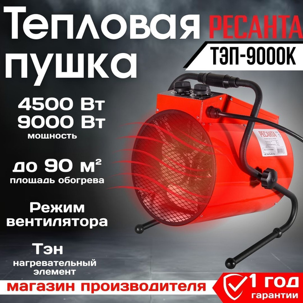 Тепловая пушка электрическая ТЭП-9000К Ресанта трехфазная (380В) // 9 ...