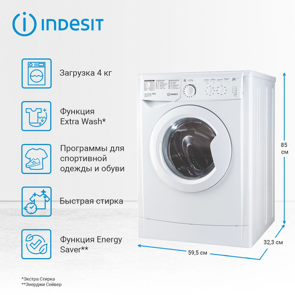 Узкая стиральная машина Indesit EWUC 4105 CIS, 4 кг, белый купить на ...