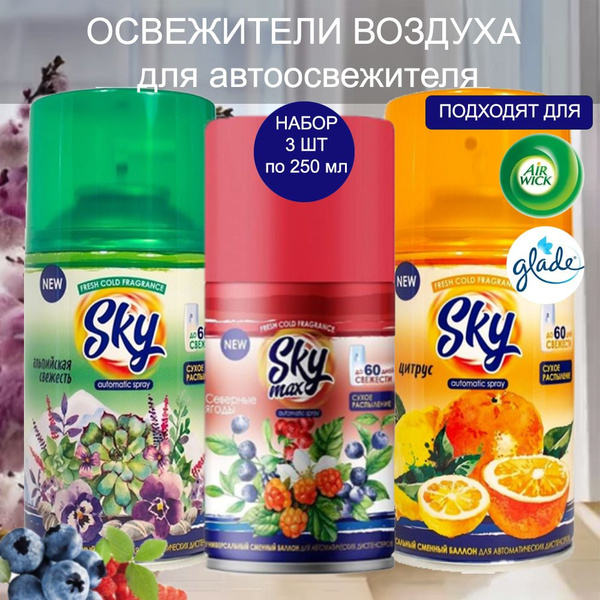 Освежитель воздуха SKY 250мл 3 ШТ сменный баллон НАБОР Цитрус Лесные ...