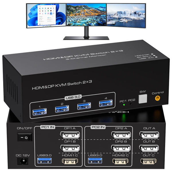 4K HDMI&DP KVM-коммутатор, 3 монитора, 2 компьютера - купить с ...