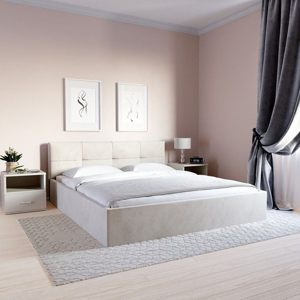 Кровать с подъемным механизмом MS Lite велюр слоновая кость, 160х190 ...