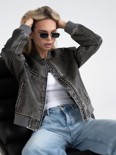 Бомбер Женский LOOK NICE SHOP серый, серый графит Полиэстер, Полиуретан ...