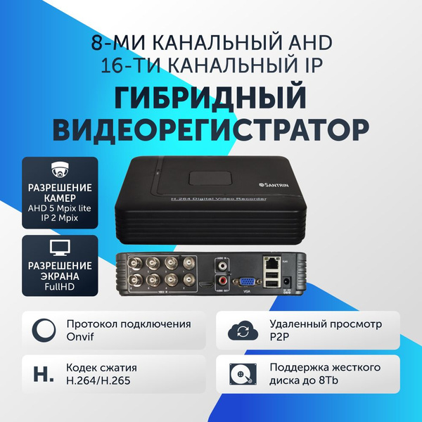 Видеорегистратор гибридный 8 каналов AHD 5 Mpix + IP 2 Mpix регистратор ...