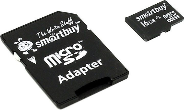 Карта памяти 16Gb MicroSD SmartBuy + SD адаптер (SB16GBSDCL10-01 ...