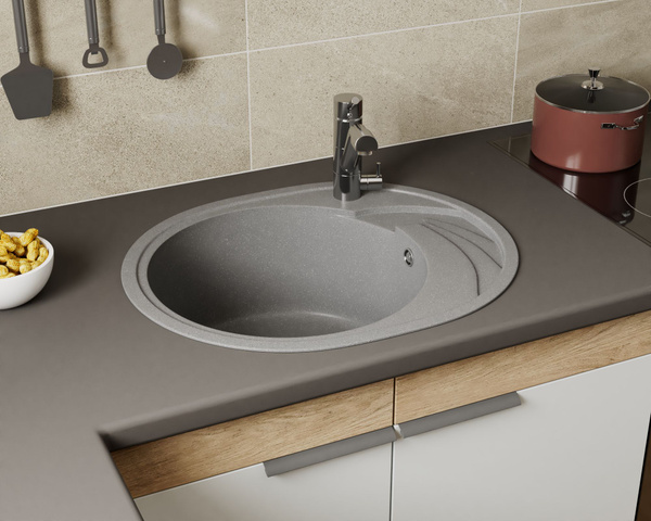 Мойка для кухни оборачиваемая овальная BAU Nimb Gray stone 58х47 ...