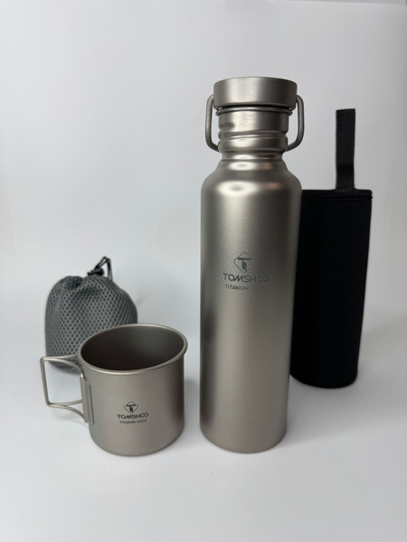 Титановая туристическая бутылка фляга 750мл и титановая кружка 300мл ...