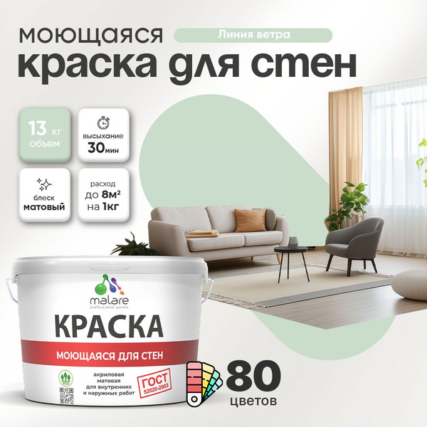 Характеристики Моющаяся акриловая Краска Malare "ГОСТ" для стен и обоев ...