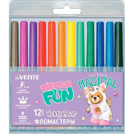 Фломастеры deVENTE 12 цветов, "Teddy Bear", вентилируемый колпачок ...