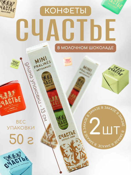 Конфеты мини-пралине Счастье в молочном шоколаде ассорти вкусов 2 шт ...