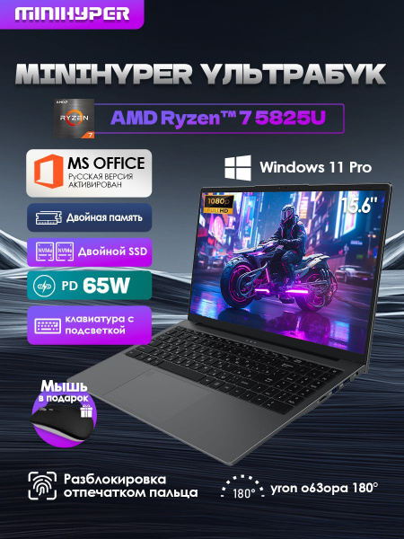 Игровой ноутбук MiniHyper ультрабук AMD Ryzen 7 5825U 16 ГБ 16 ГБ ...