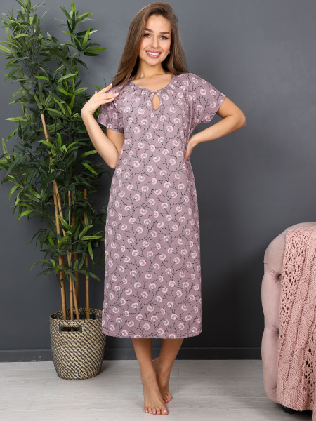 Ночная сорочка Женский Июния Хлопок, размер 48 Цветочный светло-розовый ...
