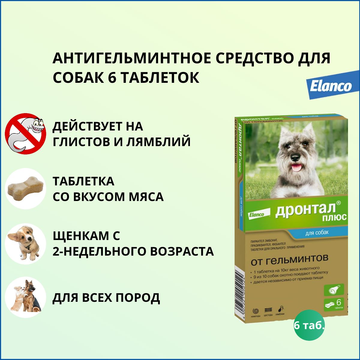 Таблетки Elanco Дронтал антигельминтик для собак, 6 табл. - купить с  доставкой по выгодным ценам в интернет-магазине OZON (612054775)