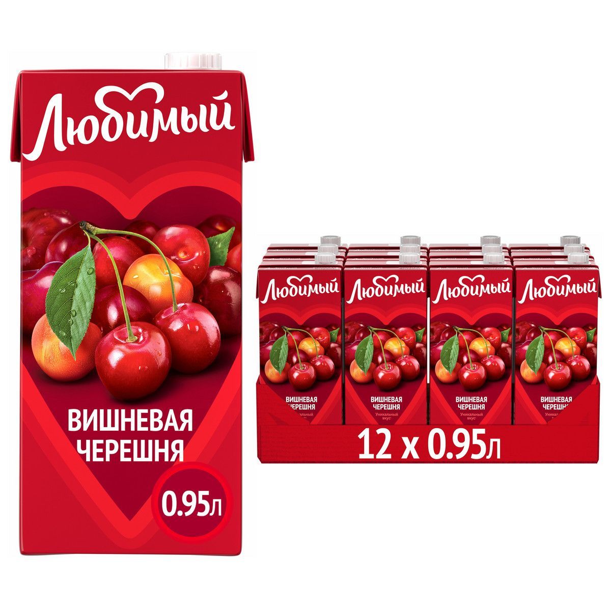 Напиток сокосодержащий Любимый Вишневая Черешня, 12 шт х 0,95 л