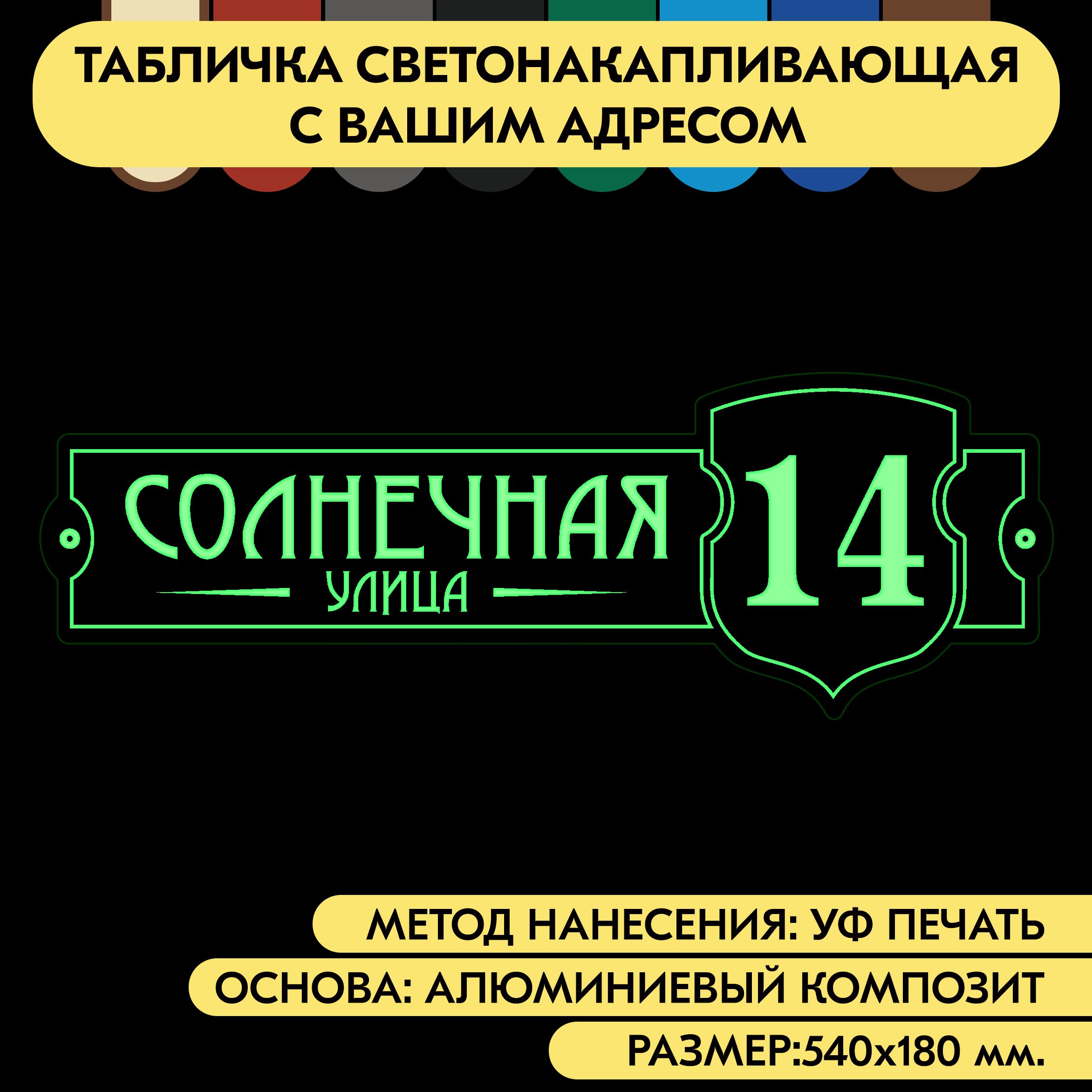 Адресная табличка светонакапливающая на дом 540х180 мм. 