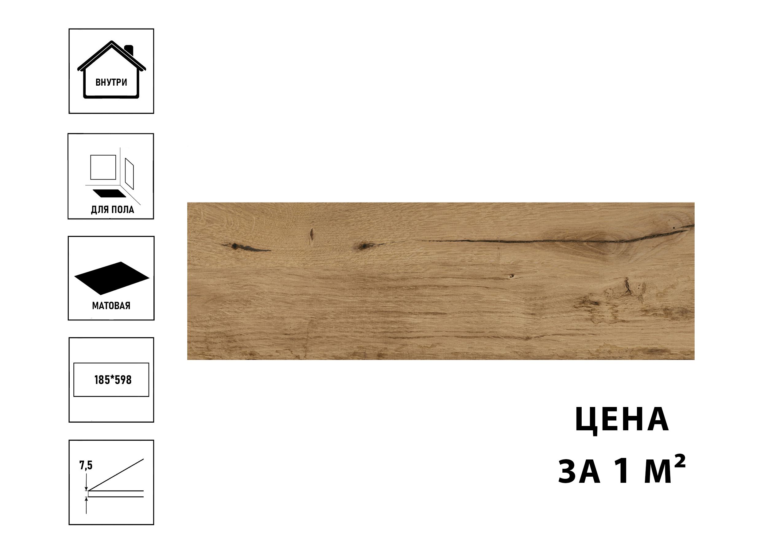 Керамический гранит Cersanit Oakland 18,5x59,8, коричневый рельеф (цена за 1 кв.метр)