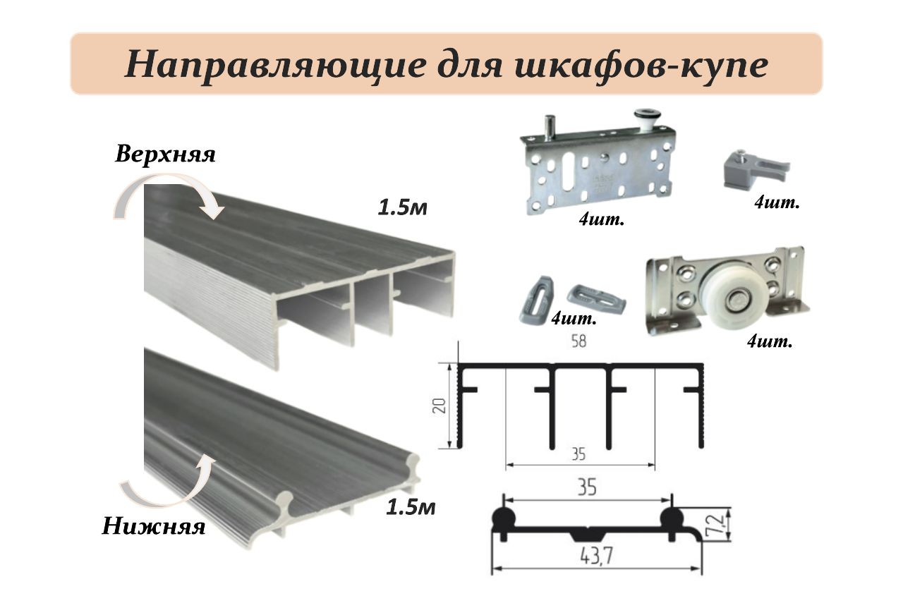 Направляющие для шкафа купе верх и низ