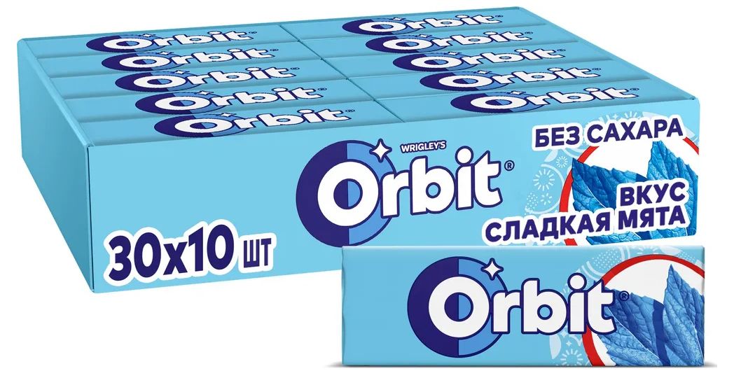 Жевательная резинка Orbit Сладкая мята, без сахара, 30 пачек по 13.6 г