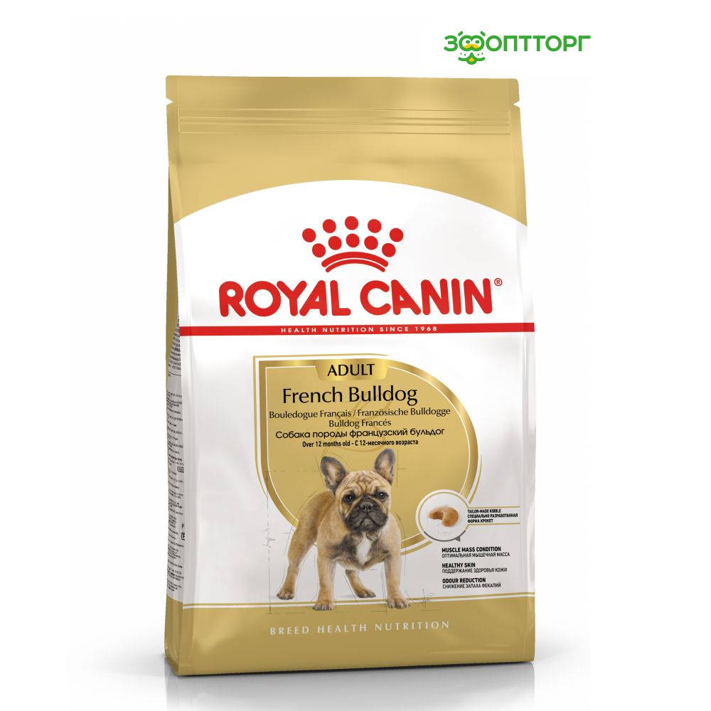 Сухой корм Royal Canin French Bulldog Adult для собак породы французский бульдог, Курица, 9 кг