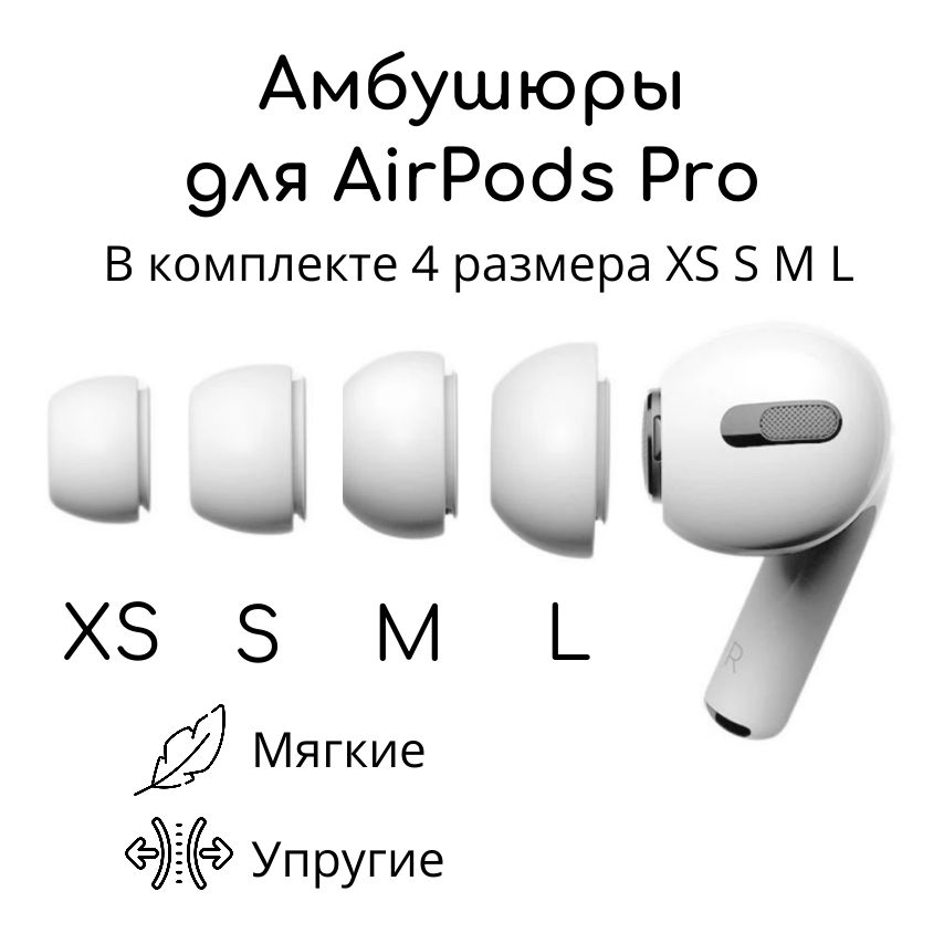 Амбушюры для наушников AirPods Pro 1, 2 (4 размера XS, S,M, L) Вкладыши для Эир подс, Накладки на AirPods