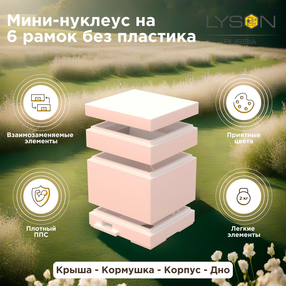 Мини-нуклеус Lyson (Лысонь Россия) ППС без пластика на 6 рамок, неокрашенный