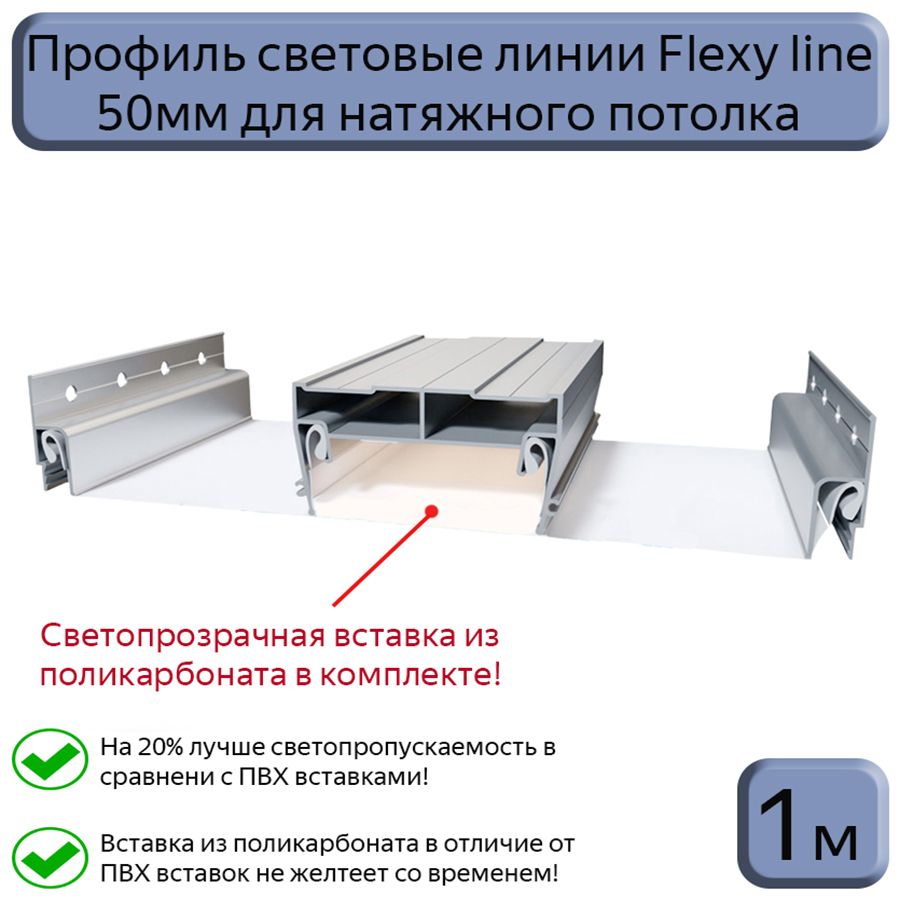 ПрофильсветовыелинииFlexyline50ммдлянатяжногопотолка,вставкаПКвкомплекте,1м