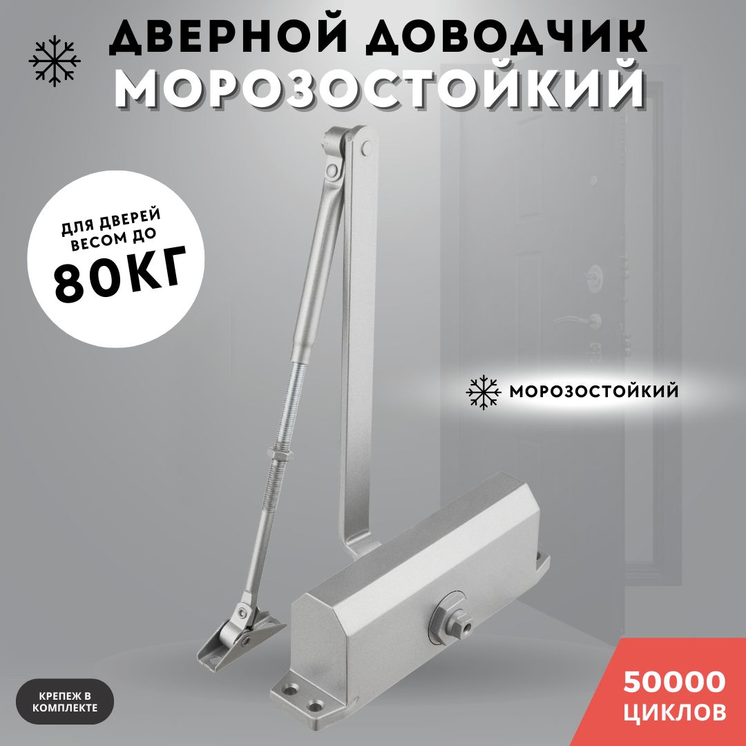 Доводчик дверной морозостойкий, серебро до 80кг 603 (silver)