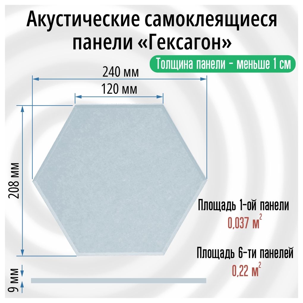 Гексагоны6штук240х208х9мм(сторона120мм),Самоклеящиесяакустическиепанели,серая,звукоизоляционныедекоративные,шестигранникиСотыдлястен