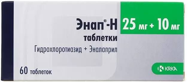 Энап-Н, таблетки 25 мг+10 мг, 60 шт.