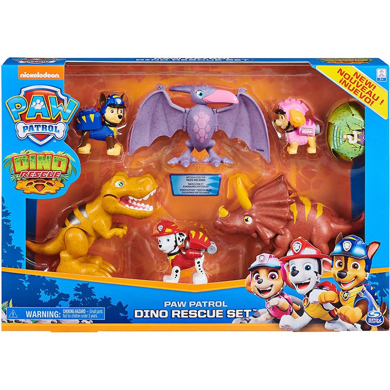 SpinMasterPawPatrolDinoRescueSet/ПодарочныйнаборDinoHeroPupс3фигуркамидинозавров-собаксфункциямиэкшенадлятворческихспасательныхмиссийПатрулялап