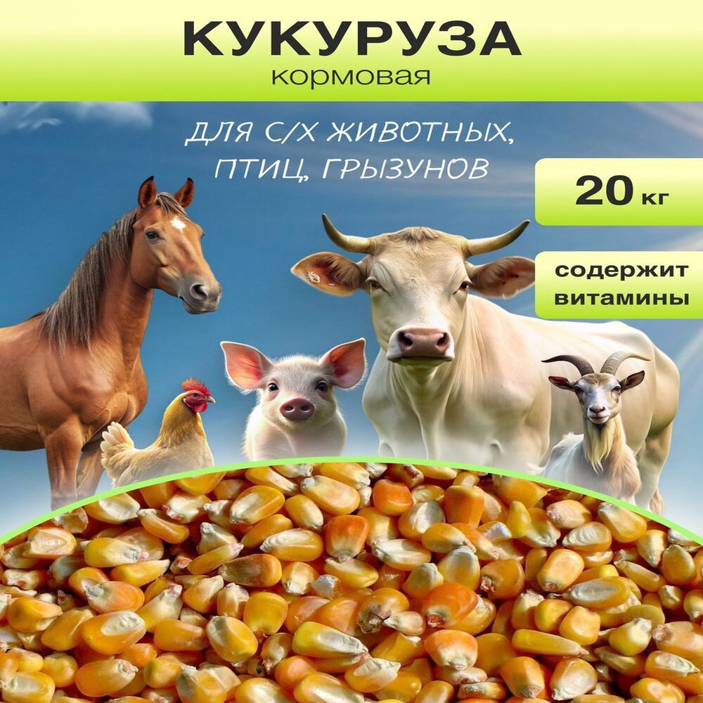 Кукуруза для птиц и сельскохозяйственных животных / Сухой корм для кур, бройлеров, лошадей и свиней / Подкормка для рыбы, 10 кг