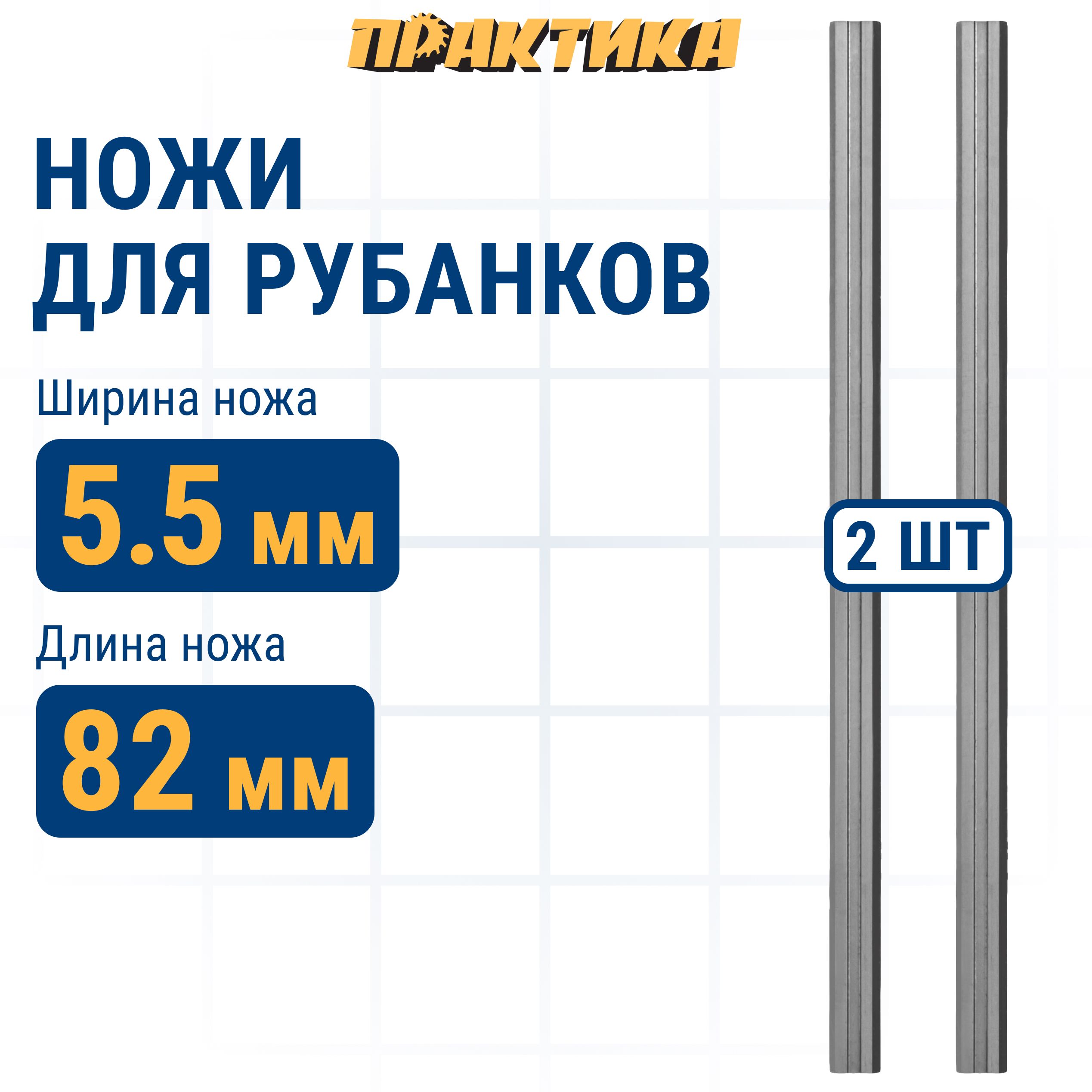 Нож для рубанка ПРАКТИКА 82 мм х 5,5 мм, быстрорежущая сталь, ( 2 шт )