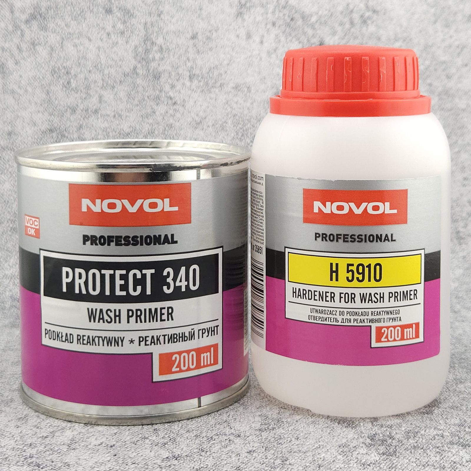 Грунт Novol PROTECT 340 WASH PRIMER реактивный антикоррозионный кислотный, красный, 2K, банка 0,2 л. + отвердитель 0,2 л., 37219