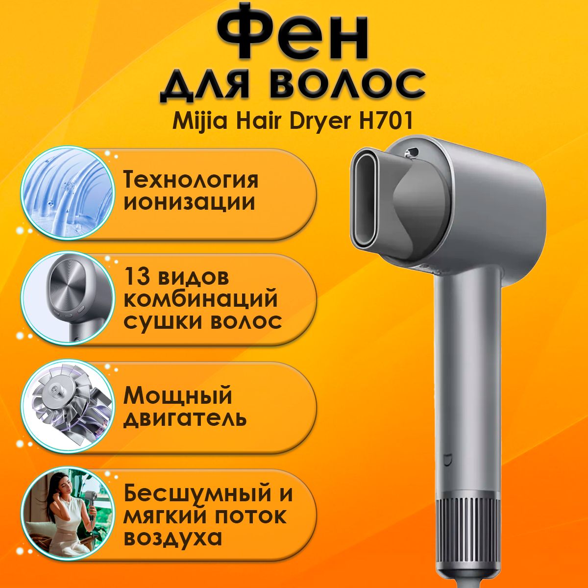 Фен для волос Mijia Hair Dryer H701 (GSH701LXT) Серый