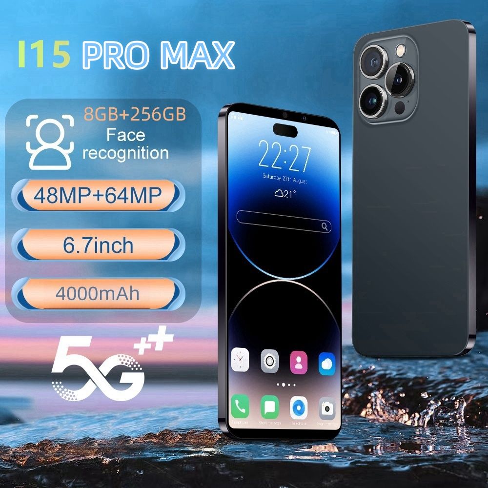 Смартфон Русифицирован I15Promax+D8A EU 8/256 ГБ, черный