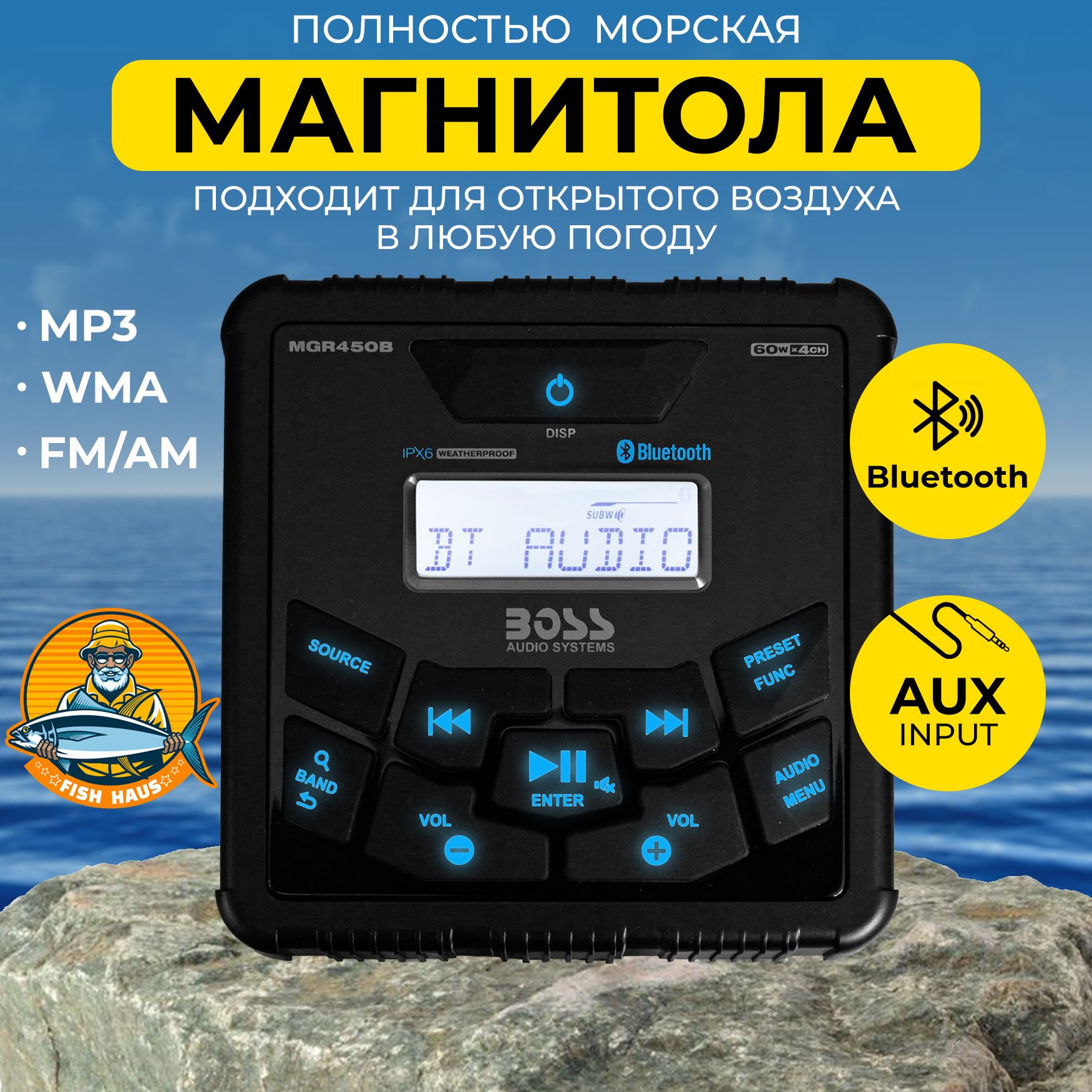 Влагозащищенное головное устройство Boss Audio Marine MGR450B для мотоцикла, квадроцикла, водного транспорта