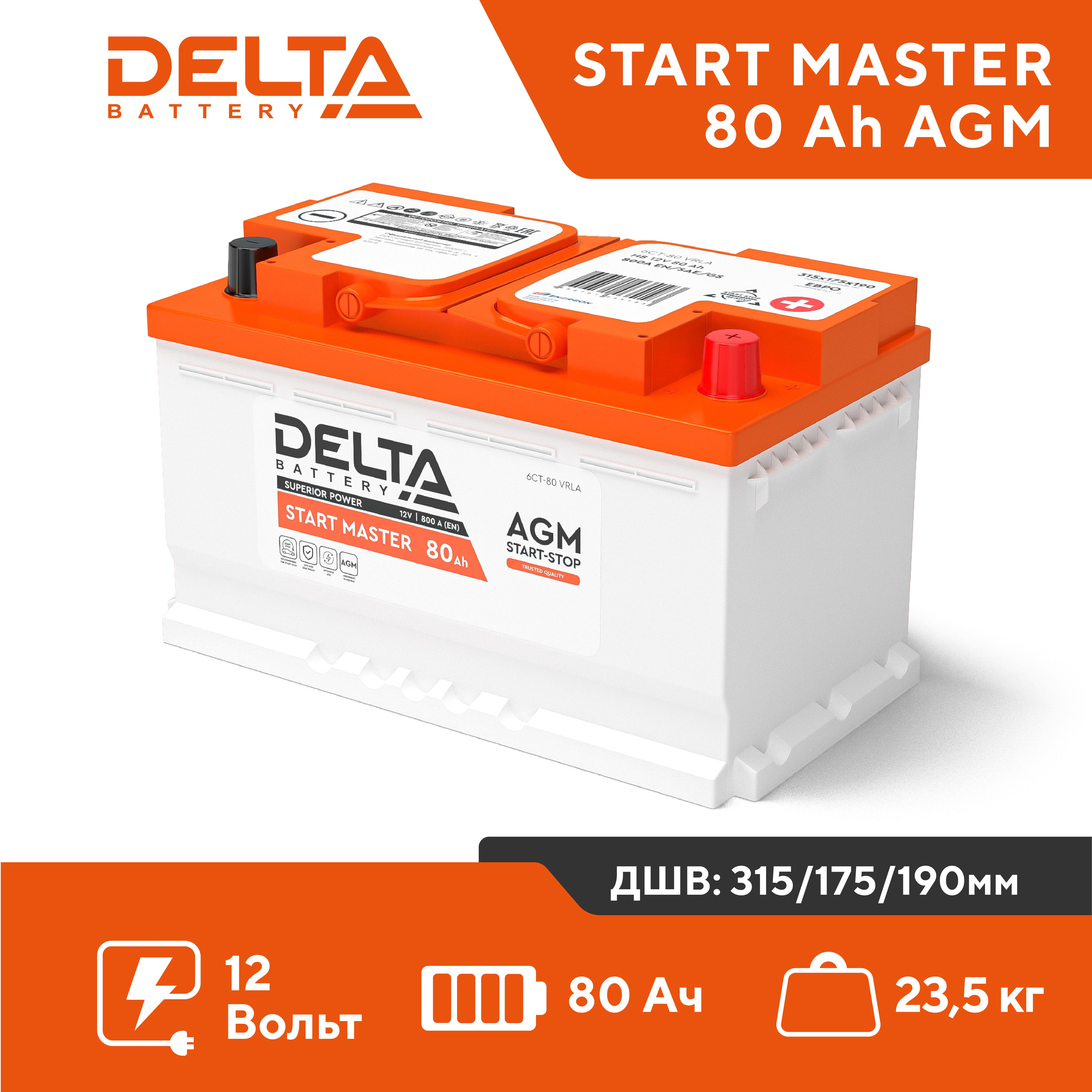 АккумуляторDELTASTARTMASTER12V80AhAGM315*175*190обратнаяполярность