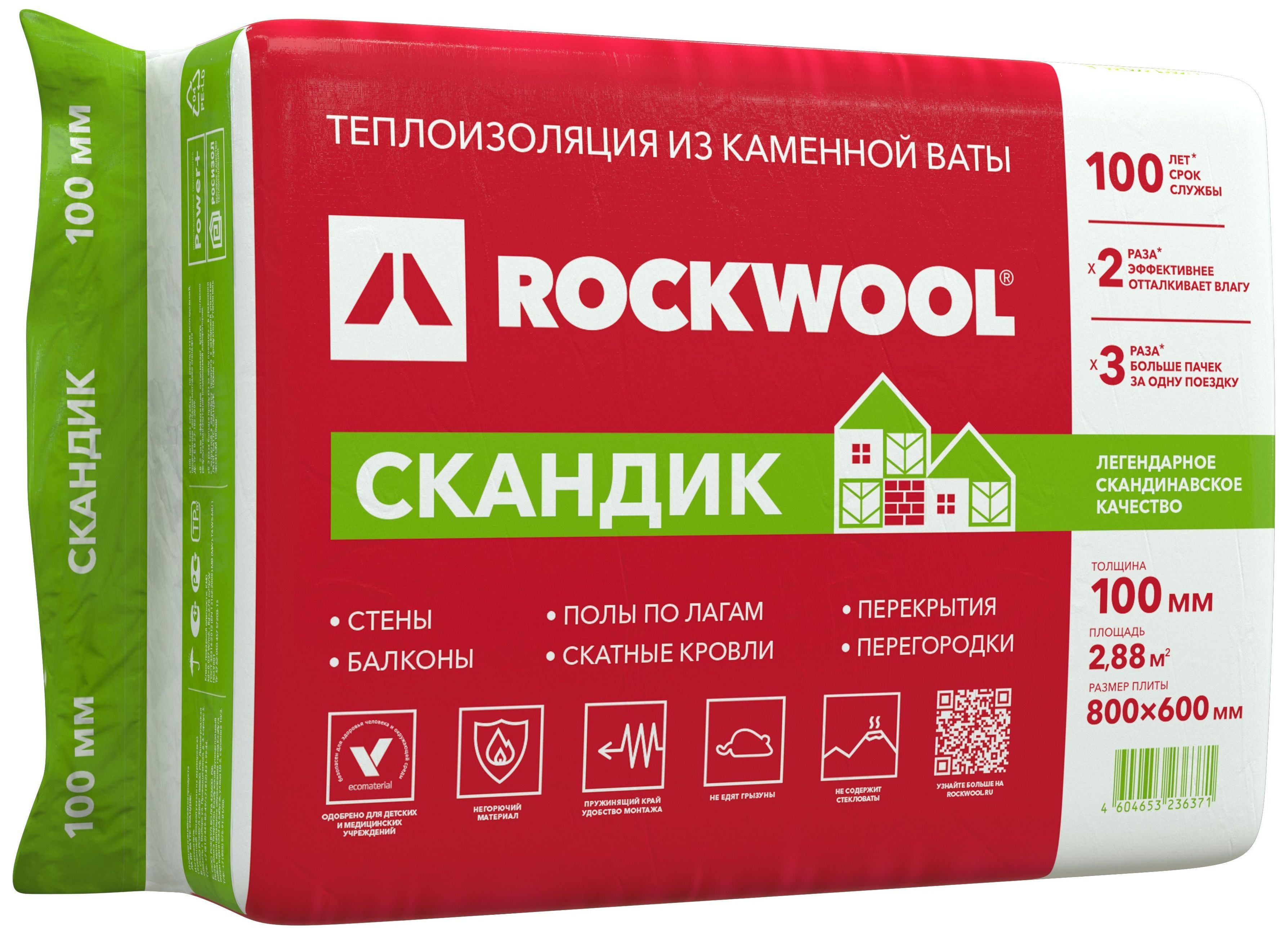 Каменная вата ROCKWOOL ЛАЙТ БАТТС СКАНДИК 100 мм 2,88 м