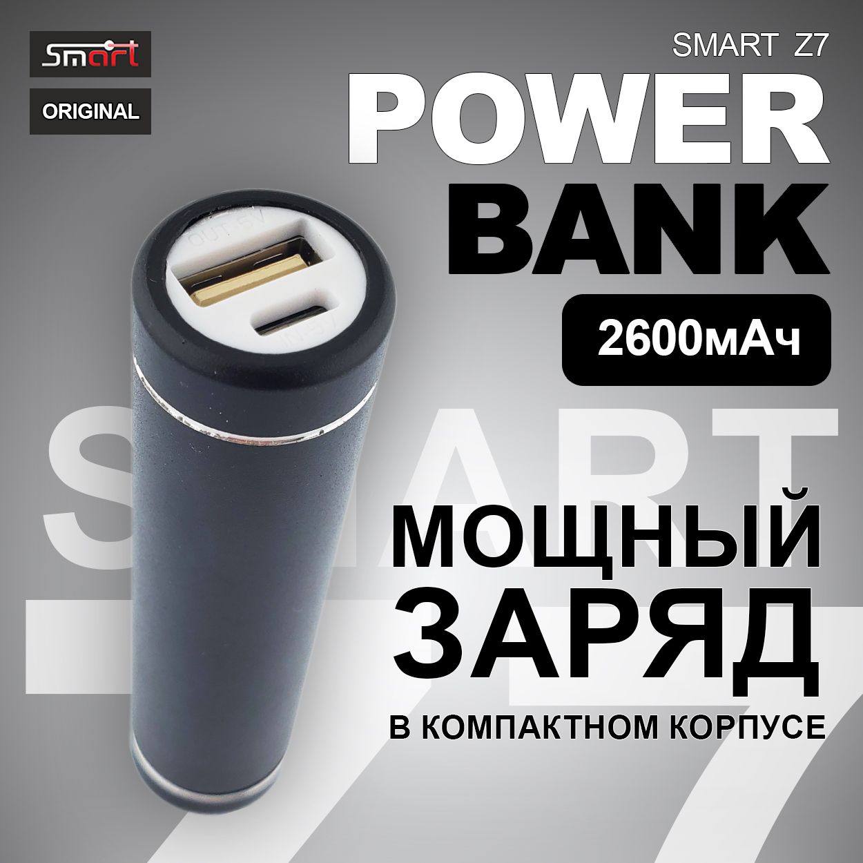 SmartВнешнийаккумуляторПортативноезарядноеустройство(PowerBank),2600мАч,черный