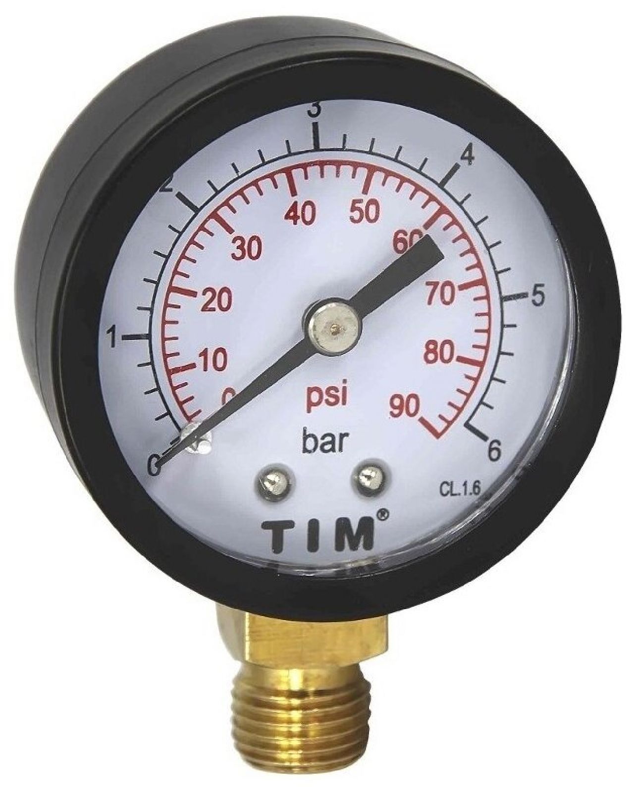 Манометр радиальный TIM Y-50-6 на 6 Бар класс точности 1,6