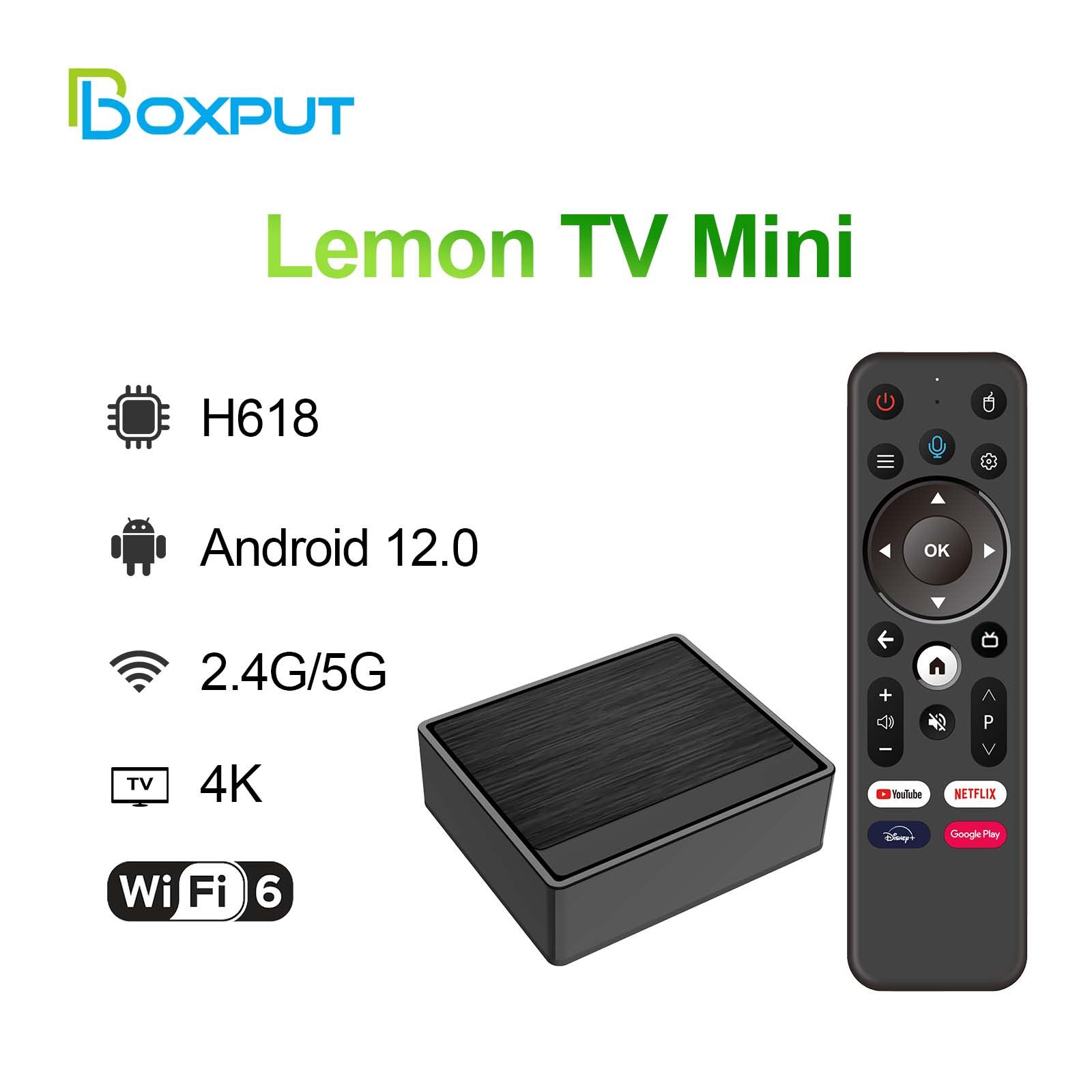 tvboxLemonTVMiniAndroid12четырехъядерныйAllwinnerH6184K2.4/5gГГцWifi6BT5.4удаленныймедиаплеер100мТВ-приставка2ГБ/16ГБ