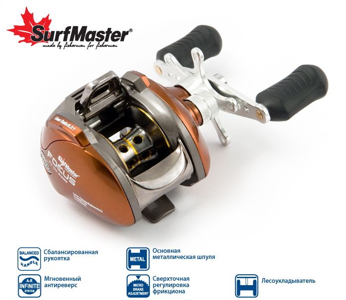 Катушка мульт. Surf Master Focus FC10A 6+2bb R кастинг + смазка