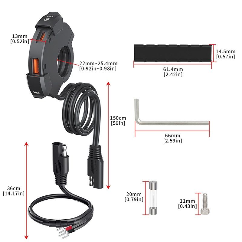 Мотоциклетное USB-зарядное устройство для телефона Мотоцикл QC3.0 Быстрое зарядное устройство Type-C USB