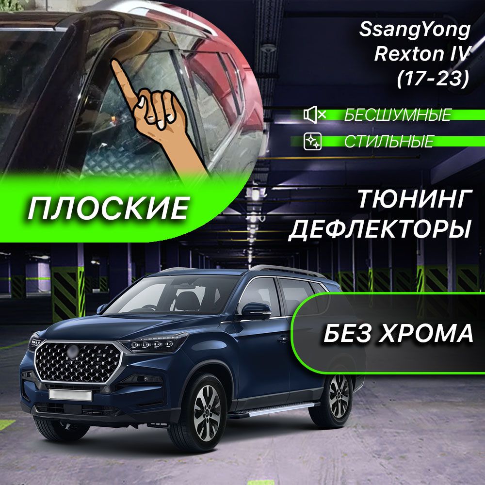 2D тюнинг дефлекторы для окон Ssang Yong Rexton 4 (2017-н.в) 4 поколение / Ветровики на Ссанг Йонг Рекстон 4, 2d дефлекторы. Комплект 6 шт.